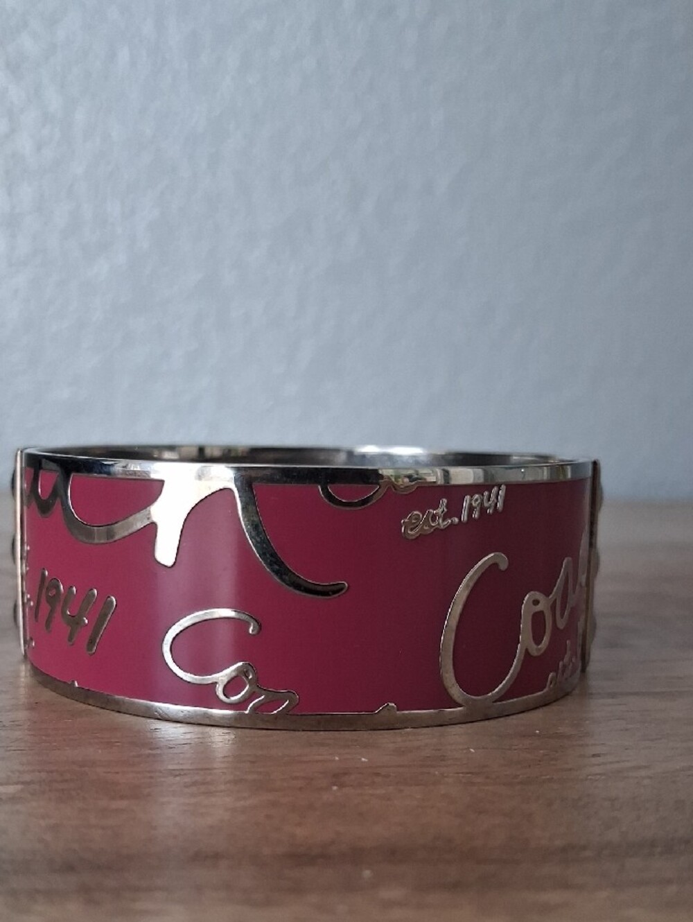 Coach Pink Enamel Script Bangle with Gold Trim - Picture 3 of 8
